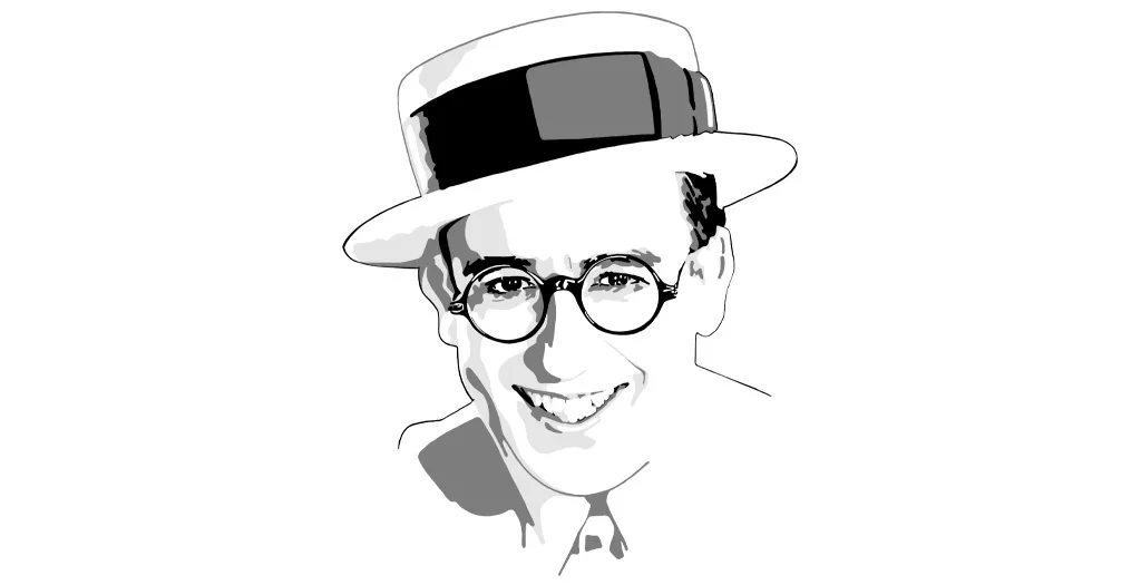 Black and white portrait of actor Harold Lloyd by Kate Westworth